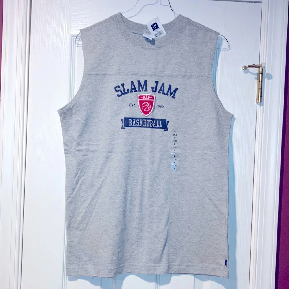 🐸 Boys 100% Cotton GAP Sleeveless Grey Basketball SHIRT Sz 10/L, NWT